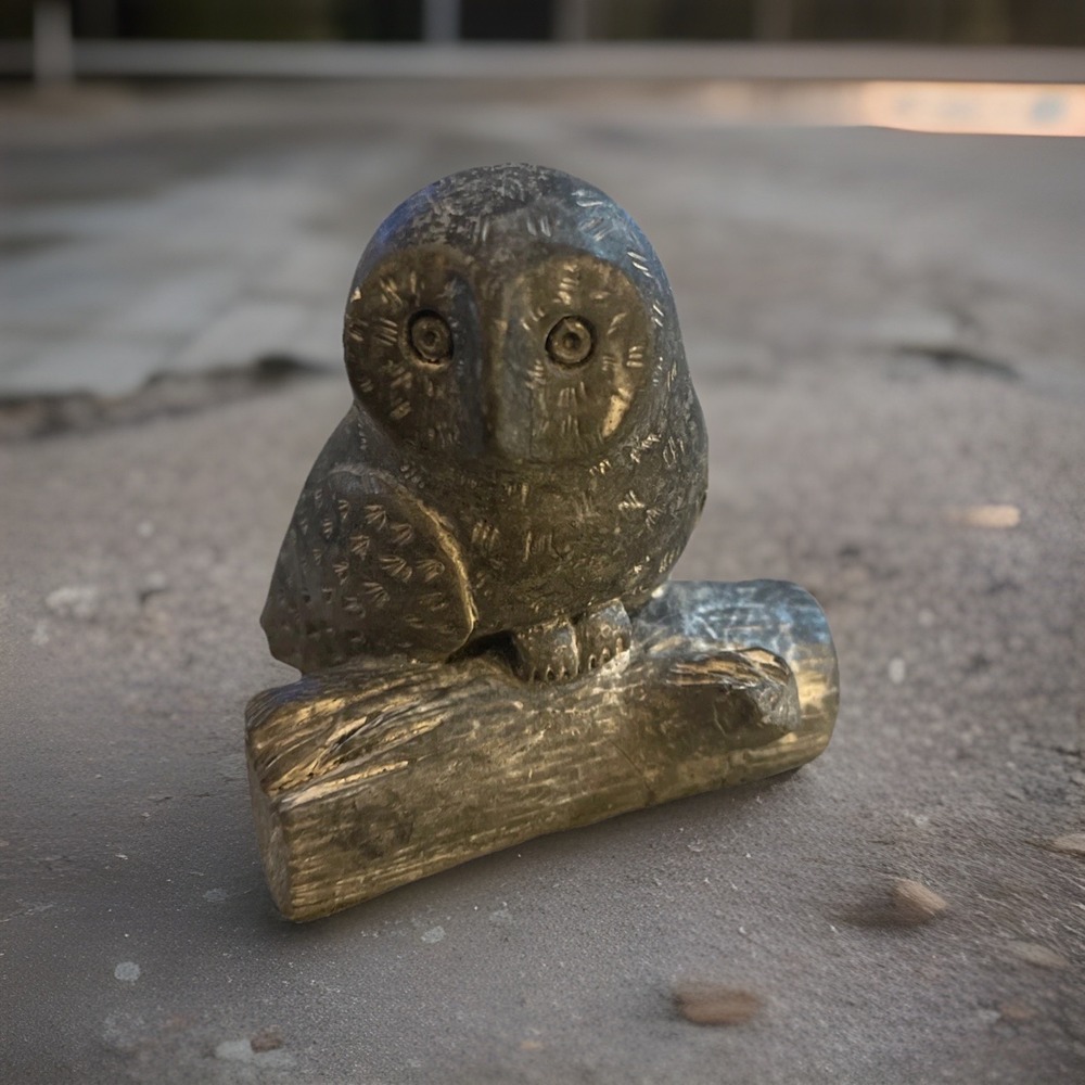 Vintage Wolf Sculptures Original Owl on Log Figurine Soapstone Carving Canada